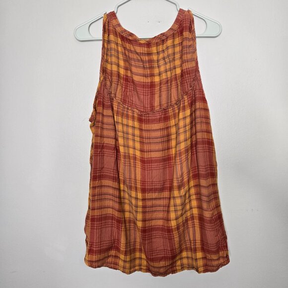 Natural Reflections Orange Plaid Sleeveless Top 1X - Picture 4 of 7
